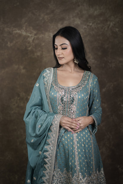 Blue Banarasi Georgette Sharara Suit Set