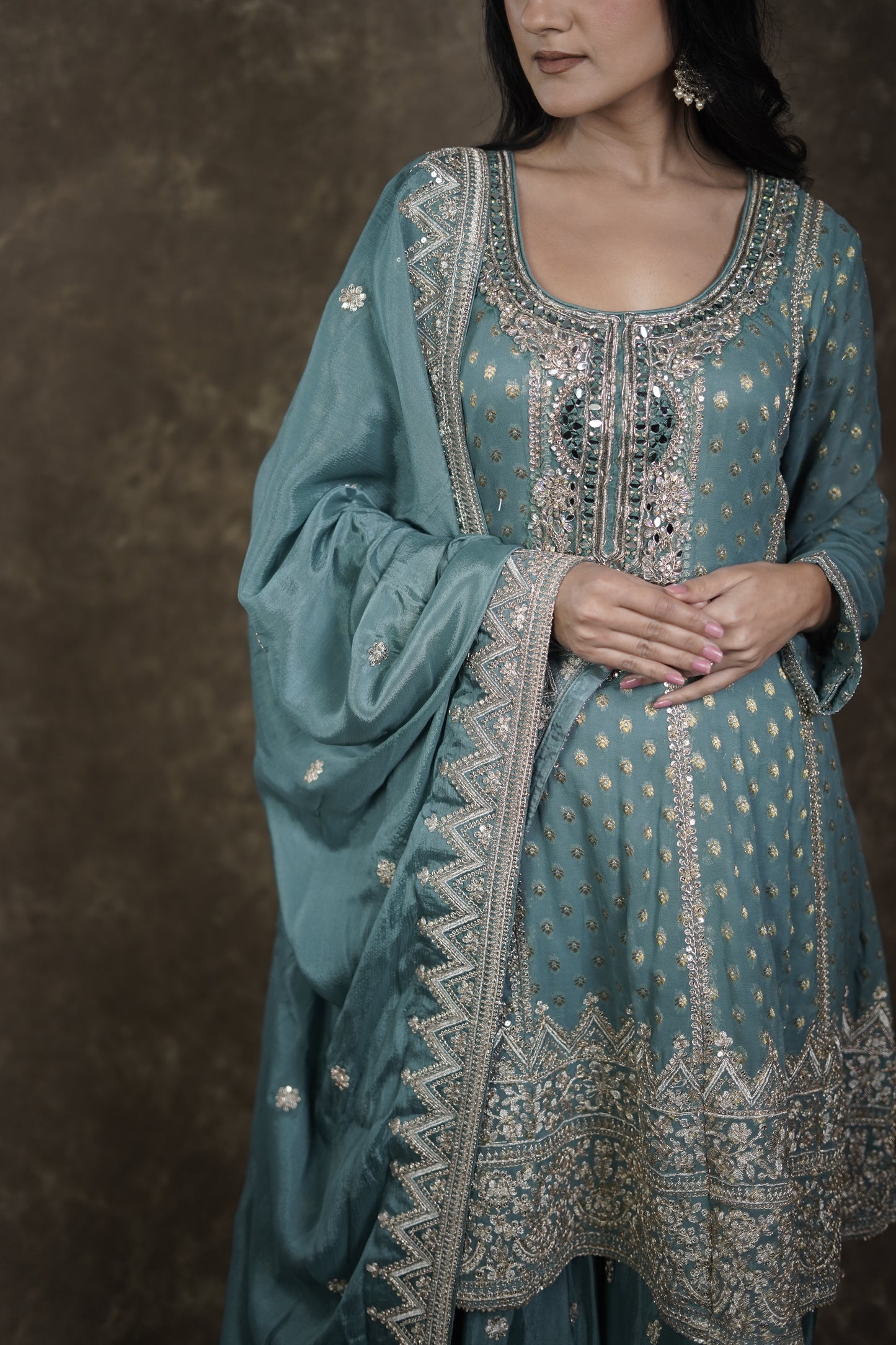 Blue Banarasi Georgette Sharara Suit Set