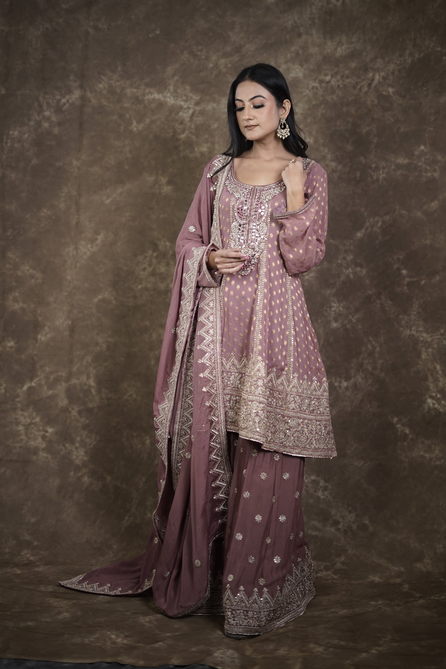 Mauve Banarasi Georgette Sharara Suit Set