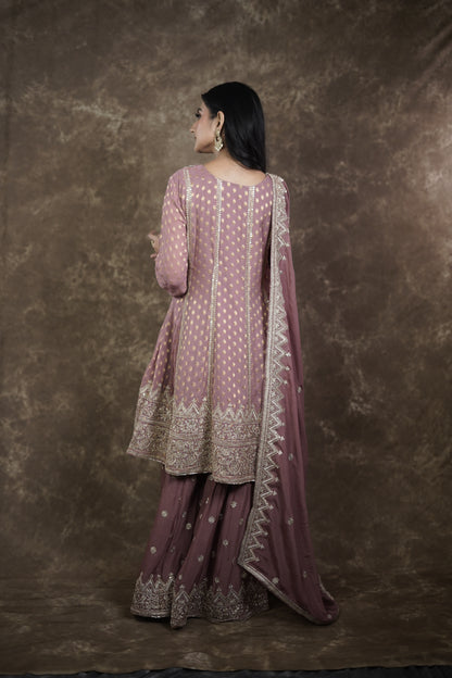 Mauve Banarasi Georgette Sharara Suit Set