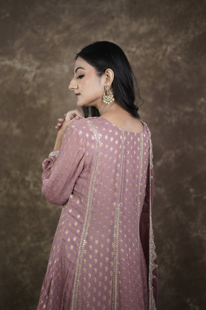 Mauve Banarasi Georgette Sharara Suit Set