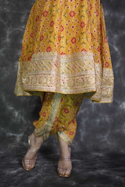 Yellow Bandhani Print Dhoti Suit