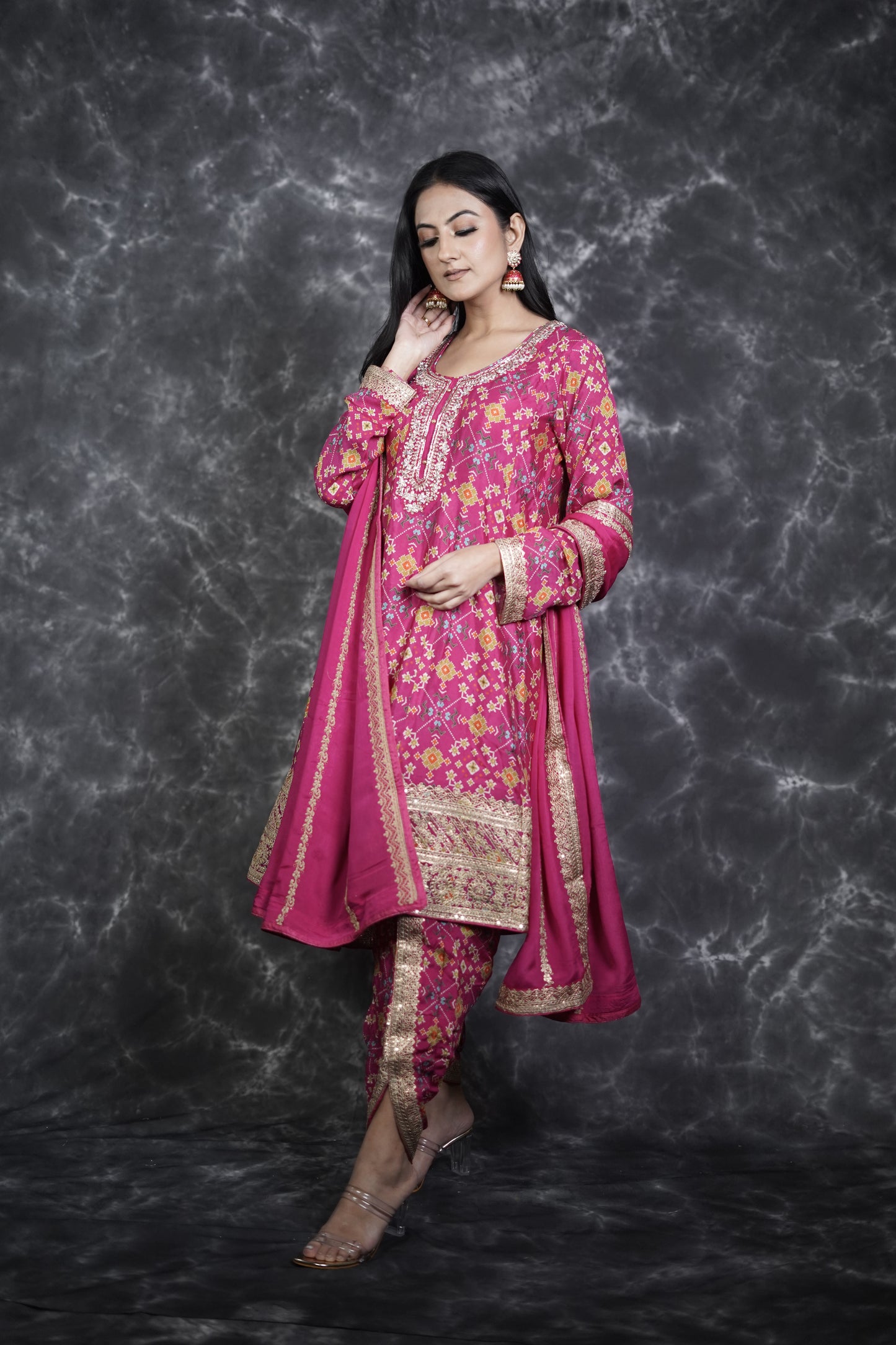 Pink Bandhani Print Dhoti Suit
