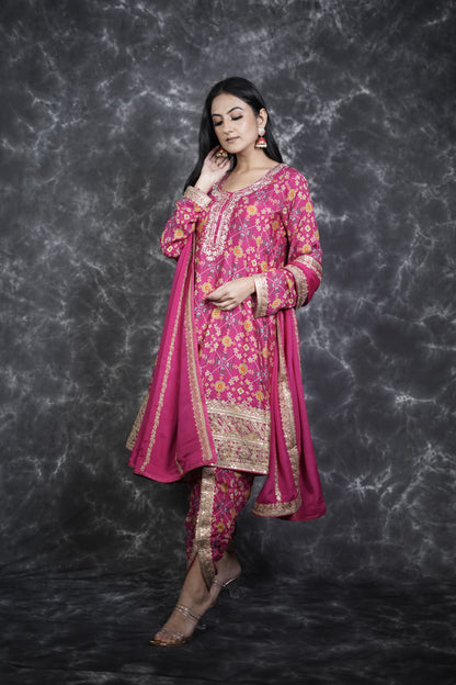 Pink Bandhani Print Dhoti Suit