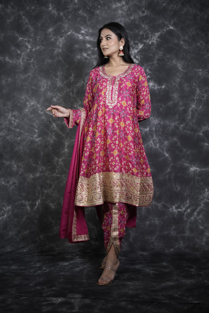 Pink Bandhani Print Dhoti Suit