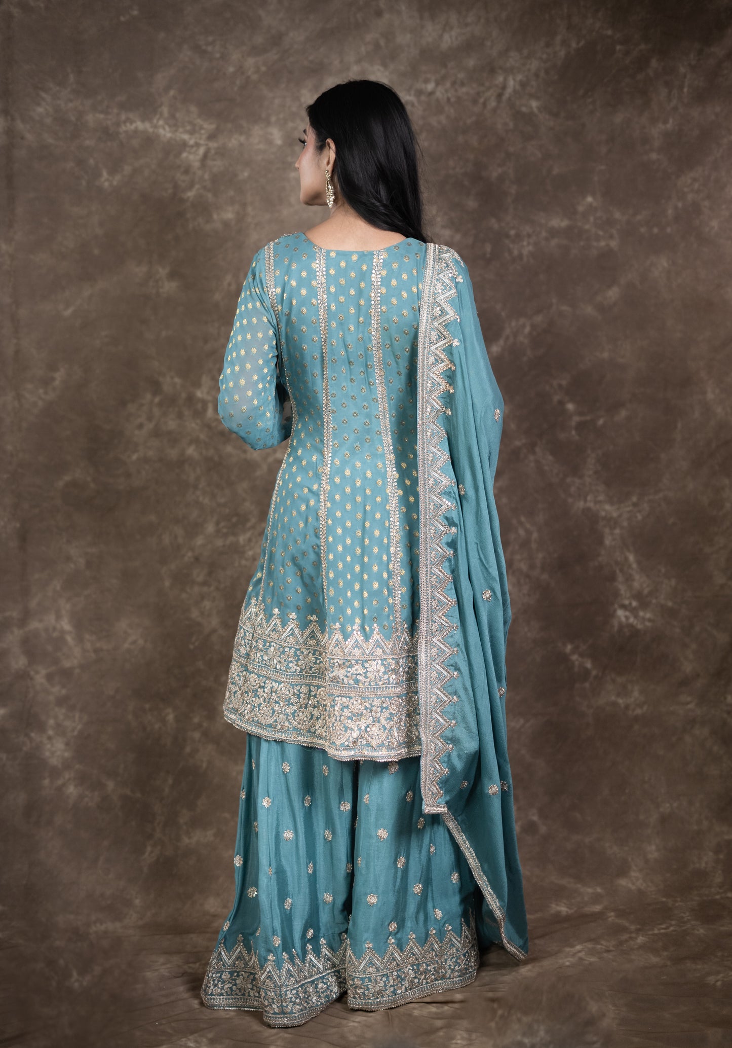 Blue Banarasi Georgette Sharara Suit Set