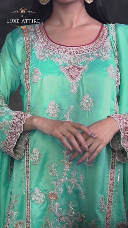 Sea Blue Simar Silk Suit Set