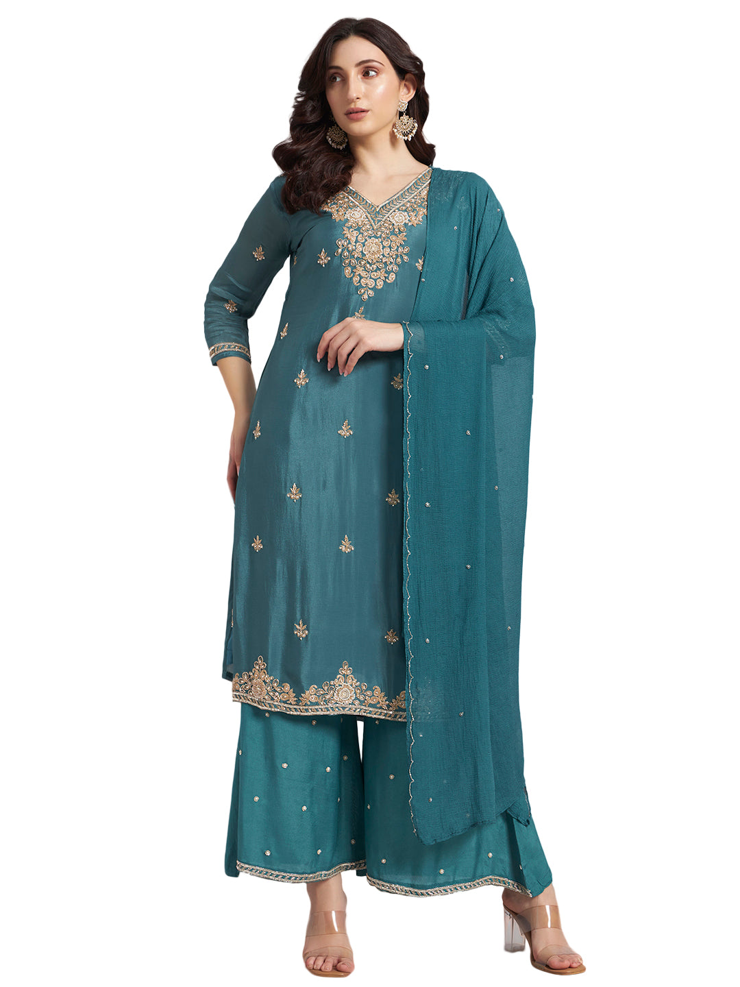 Teal Blue Chinnon Suit